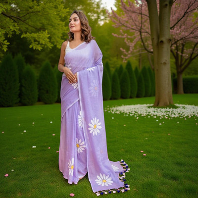 SMRITI CREATION Printed Handloom Handloom Pure Cotton Saree(Light Blue, White)