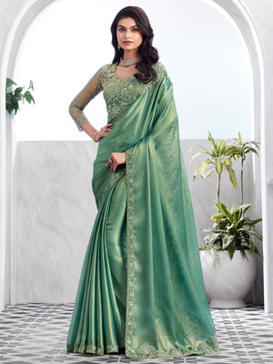 Tasrika Embellished Bollywood Chiffon Saree(Light Green)