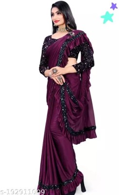 PLEXSTAR Self Design, Checkered, Solid/Plain Bollywood Lycra Blend Saree(Pink)