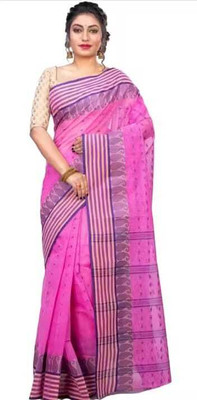 Sandhyatara Woven Tant Pure Cotton Saree(Pink)