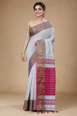 GOLU Woven Handloom Cotton Silk Saree(White, Pink)