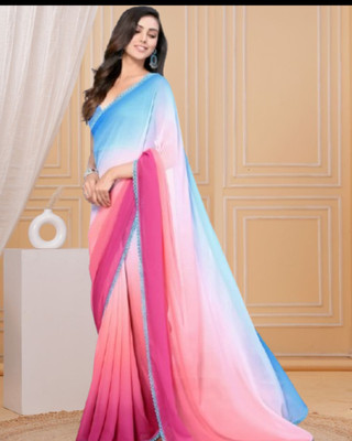 Jayu Digital Print, Embroidered, Printed Bollywood Georgette Saree(Multicolor)