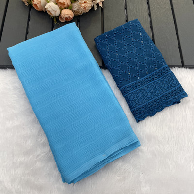 Sanskriti Synthetics Solid/Plain Handloom Georgette Saree(Blue)