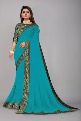 Georgette Saree Solid/Plain Jamdani Georgette, Crepe Saree(Light Blue)