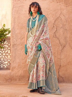 Sareemall Woven Daily Wear Georgette Saree(Cream)