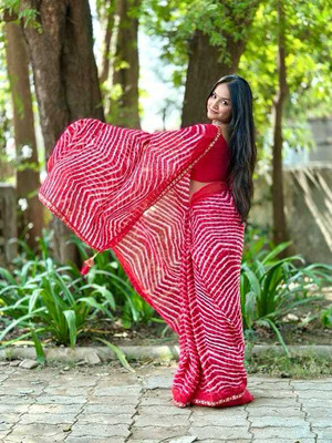 Online Bazaaar Printed Bollywood Georgette Saree(Red)