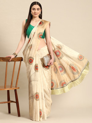 Divastri Geometric Print Bollywood Silk Blend Saree(Beige)