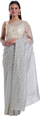 Teejh Embroidered Bollywood Organza Saree(Grey)