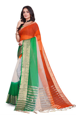 Aarunika BS Solid/Plain Bandhani Organza Saree(Orange)