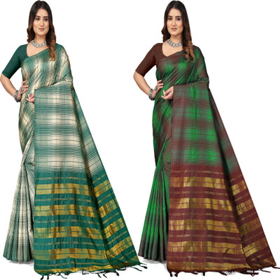 Shaibo saree Checkered Daily Wear Cotton Blend Saree(Multicolor)