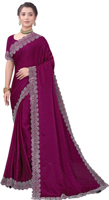 Beyond Embellished Bollywood Satin Saree(Purple)