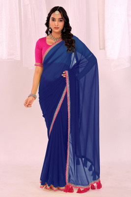 Suali Embroidered Daily Wear Georgette Saree(Blue)