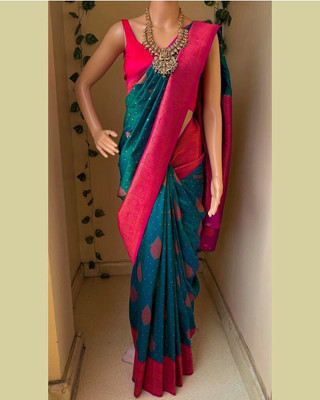 PRANJAL ART Printed Bollywood Jacquard, Art Silk Saree(Light Blue)