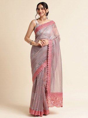 Divastri Embroidered, Embellished Bollywood Polyester Saree(Orange)