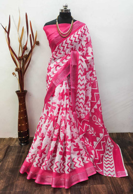 MAANVIT Self Design Kanjivaram Linen, Cotton Linen Saree(Pink)
