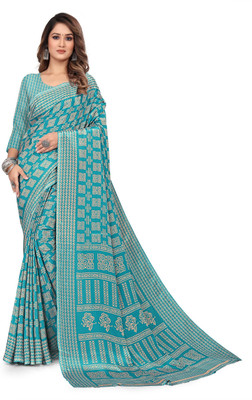 Novus Knitting Printed Daily Wear Art Silk Saree(Light Blue)