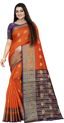 JS Clothing Mart Woven Banarasi Art Silk Saree(Purple, Orange)