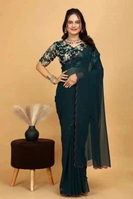 Bollytrend Solid/Plain Bollywood Georgette Saree(Blue)