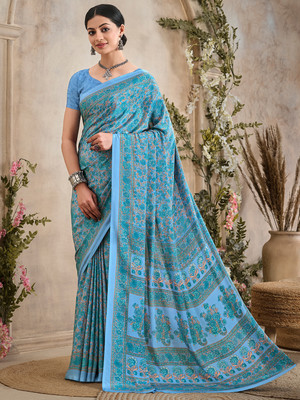 Divastri Printed Bollywood Crepe Saree(Blue)