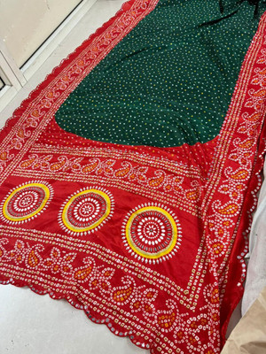 nabil Printed Bandhani Art Silk Saree(Green)
