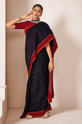 JASU CREATION Printed Ikkat Pure Cotton Saree(Black)