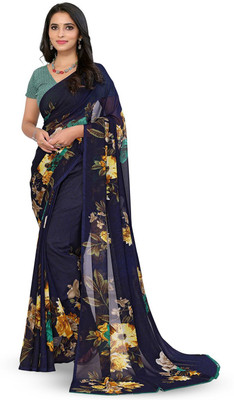 Moda Rapido Printed Daily Wear Georgette Saree(Dark Blue)