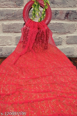 NEXA Solid/Plain Bollywood Net Saree(Red)