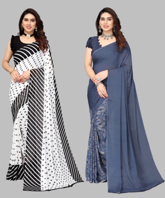 YASHIKA Printed, Solid/Plain, Striped Daily Wear Georgette Saree(Pack of 2, Black)