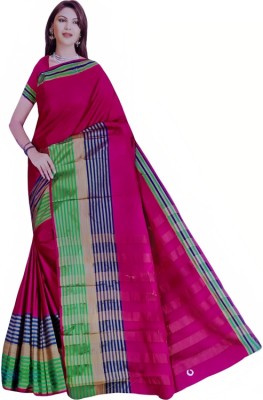 RADHIKAA FASHIONS Striped Banarasi Silk Blend Saree(Red)