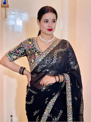 RamKrupa Creation Embroidered Bollywood Georgette Saree(Black)
