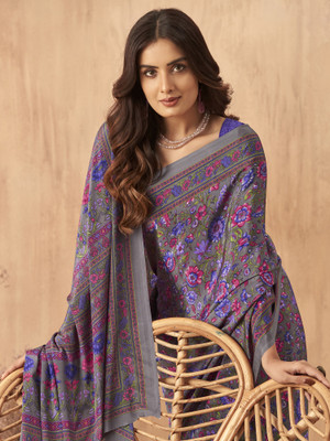 Divastri Printed Daily Wear Crepe Saree(Grey)