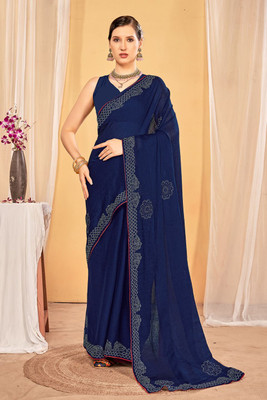 zamuna Solid/Plain, Self Design Daily Wear Georgette Saree(Blue)