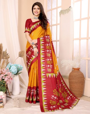 Divastri Printed Bollywood Art Silk Saree(Yellow)