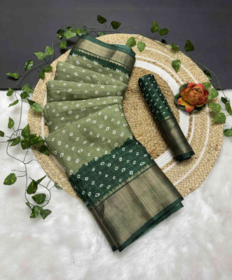 RegalDrapes Printed Bandhani Silk Blend, Art Silk Saree(Dark Green)