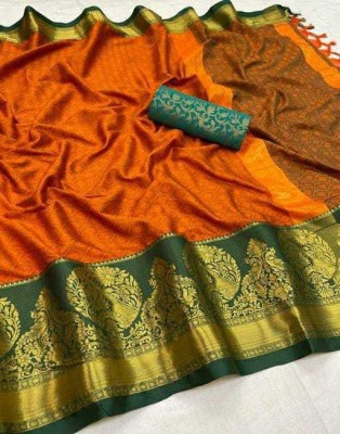 Aquiliq Woven Baluchari Cotton Silk Saree(Yellow)