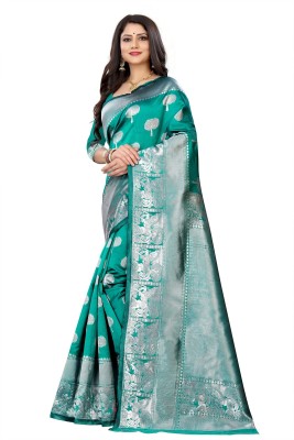 SURPANTH Woven Kanjivaram Jacquard, Pure Silk Saree(Light Green)