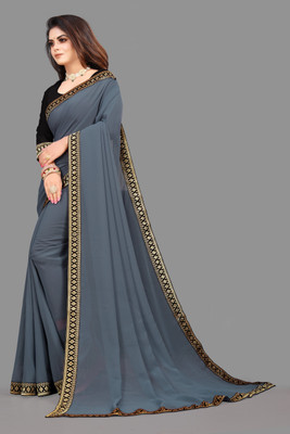 HouseOfCommon Embroidered Bollywood Georgette Saree(Grey)