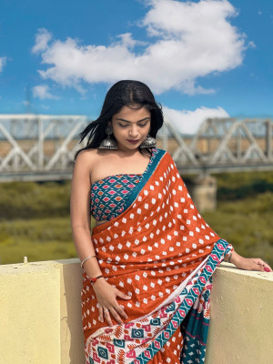 JASU CREATION Printed Handloom Pure Cotton Saree(Orange)