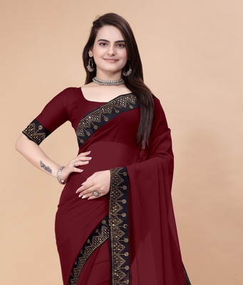 pari creation Solid/Plain Bollywood Georgette Saree(Maroon)