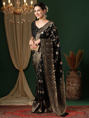 Tasrika Embellished Kanjivaram Georgette Saree(Black)