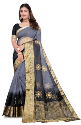 Pemal Designer Embroidered Bollywood Organza Saree(Multicolor)
