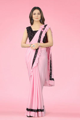 Mijaashree Fashion Solid/Plain Bollywood Lycra Blend Saree(Pink)
