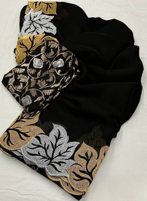 Ambaji enterprise Embroidered, Embellished Bollywood Satin, Chiffon Saree(Black)