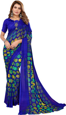 Moda Rapido Polka Print Daily Wear Georgette Saree(Blue)