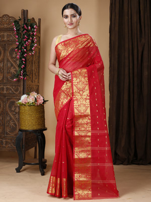 DipDiya Self Design Tant Pure Cotton Saree(Red)