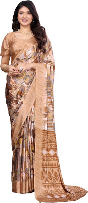 Priyashi Printed Bollywood Tussar Silk Saree(Brown)
