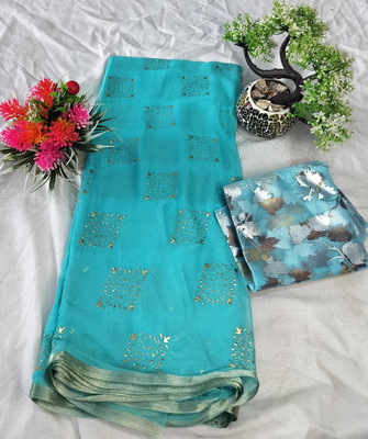 V And V Shop Printed Daily Wear Chiffon Saree(Light Blue)