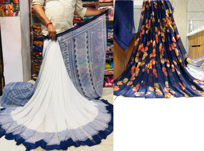 Sitanjali Polka Print Bollywood Georgette Saree(Pack of 2, Dark Blue)