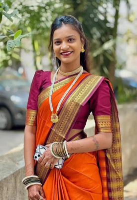 Bieth Woven, Striped, Solid/Plain Banarasi Cotton Silk, Jacquard Saree(Orange)
