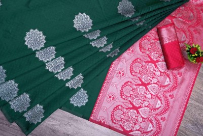 cosfic Embellished, Woven Bollywood Jacquard, Pure Silk Saree(Green)